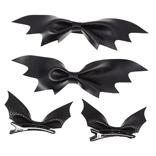 VICASKY 4 Stück Teiliges Set Schwarze Bat Wing Haarspangen aus Leder Gotischer Haarschmuck für Mädchen Realistische Fledermausflügel Einfach zu Befestigen für Halloween und Party Looks von VICASKY