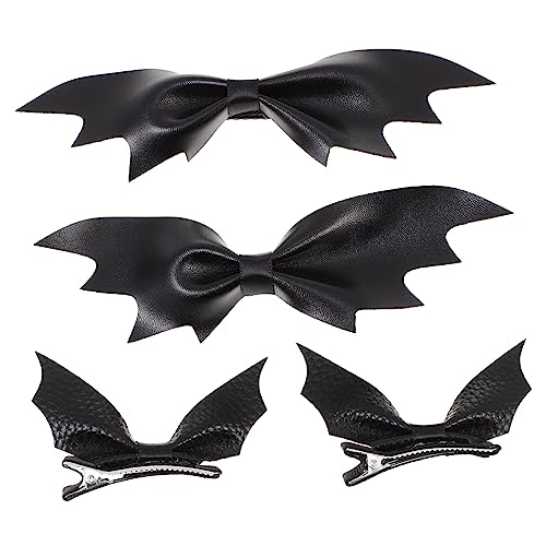 VICASKY 4 Stück Teiliges Set Schwarze Fledermausflügel Haarspangen aus Leder Gothischer Haarschmuck für Halloween Einfach zu Befestigen Clips für Damen und Cosplay Partys von VICASKY