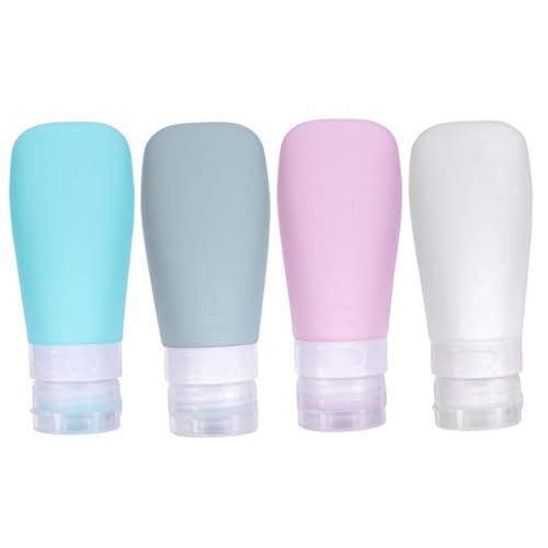 VICASKY 4 Stück Teiliges Silikon Kosmetikflaschen Auslaufsichere Reisebehälter Tragbare Lotion Aufbewahrung Langlebige Nachfüllflaschen für Shampoo Make up Entferner von VICASKY
