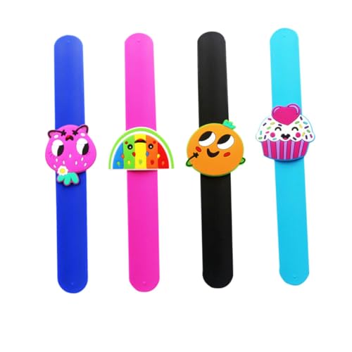 VICASKY 4 Stück Teiliges Silikon Slap Bracelet für Fruchtdesign Handgelenkbänder Lustige Partygeschenke für Karneval und Veranstaltungen und Hautfreundlich von VICASKY