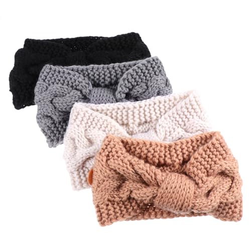 VICASKY 4 Stück Teiliges Strick Stirnband für Damen mit Knöpfen Winter Ohrenschutz Haarband Warmes Headwrap für Outdoor Aktivitäten für Reisen Camping Radfahren und Mehr von VICASKY