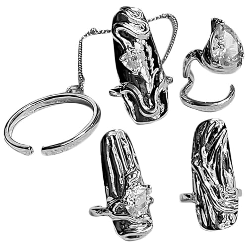 VICASKY 4 Stück Teiliges Verstellbares Nagelring Funkelnden Kristallsteinen Modische Fingerringe für Damen und Mädchen Offener Stil für Individuellen Look für Party und Alltag von VICASKY