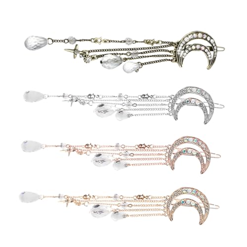 VICASKY 4 Stück Teiliges Vintage Mond Haarspangen mit Kristall Strass Perlen Chinesischer Stil Mondförmiger Haarschmuck Langlebige Haarklammern für Damen in Gold Roségold Silber und von VICASKY