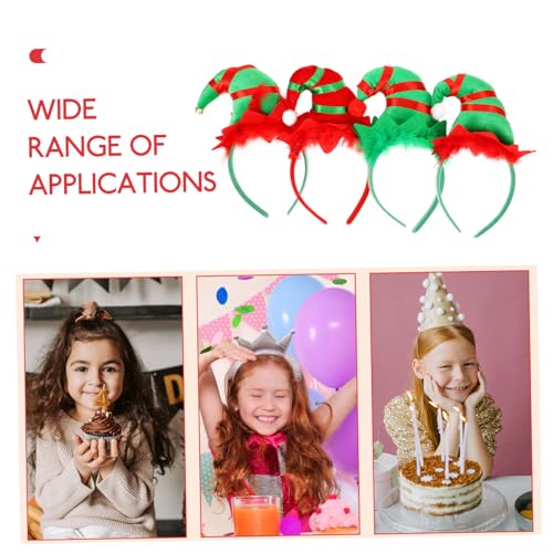 VICASKY 4 Stück Teiliges Weihnachts Elfenhut Haarreif für Festlicher Haarschmuck mit Roten und Grünen Bändern Glocken Kugeln Leichter Stoff für Xmas Partys und Kostümfeiern von VICASKY