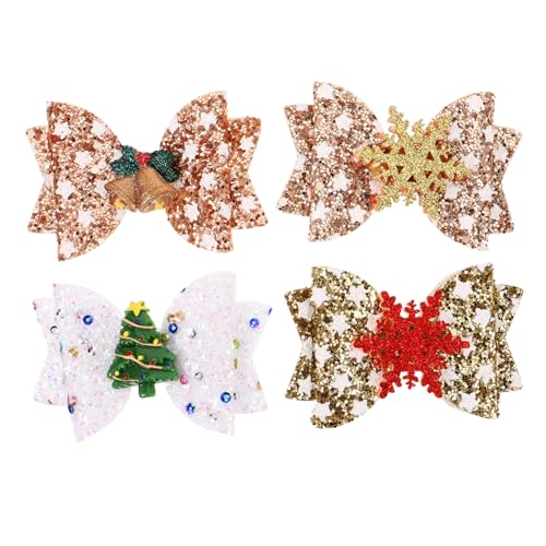 VICASKY 4 Stück Teiliges Weihnachts Glitzer Schleifen Haarklammern für Mädchen Party Haarschmuck Geeignet für Verschiedene Frisuren für Feste und Besondere Anlässe von VICASKY