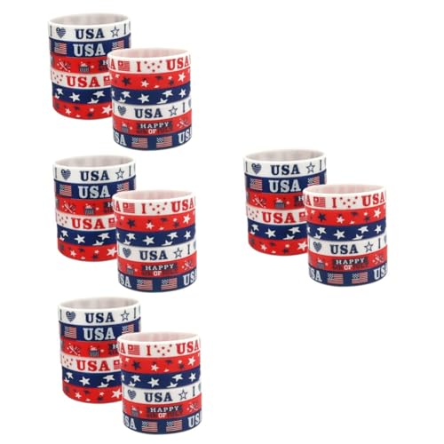 VICASKY 48 Stck. Teiliges Silikonarmbänder Independence Day Party Weiche Langlebige Flagge Armbänder Patriotisches Design für Feierlichkeiten Freunde Familie Vielseitig Einsetzbar von VICASKY