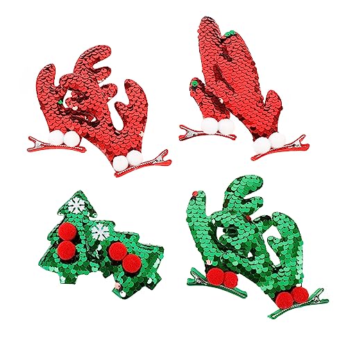 VICASKY 4paare Weihnachtsbaum Pailletten Haarspangen Mit Rentiergeweih Festliche Haarklammern Für Damen Für Weihnachtsfeiern Und Anlässe von VICASKY