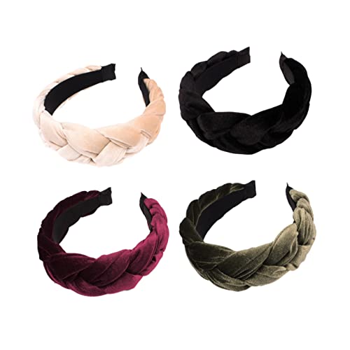 VICASKY 4stücke Breiter Damen-stirnband Haarreif Aus Spitze Breites Stirnband Für Frauen Haarschmuck Zum Gesichtwaschen Weinrot Grün Beige Schwarz von VICASKY