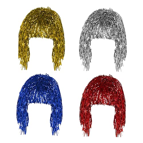 VICASKY 4Stücke Folien Lametta Perücken für Kostümpartys und Cosplay Kopfbedeckung für Erwachsene Leicht Verstellbar und Tragbar für Männer von VICASKY