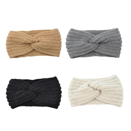 VICASKY 4stücke Kopfband Geknüpftes Kreuzhaarband Wollgarn Gewebtes Stirnband Handgewebtes Haarband Strickhaarband Für Frauen Warmes Haarband Ohrenschützer Winter von VICASKY