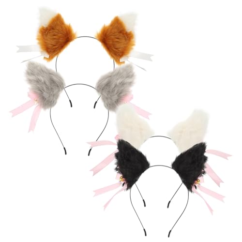 VICASKY 4paare Katzenohren Haarschmuck Mit Schleife Und Glöckchen Plüsch-haarnadel Entzückender Cosplay-kopfschmuck Dekorativer Haarschmuck Für Partys Und Kostümpartys von VICASKY