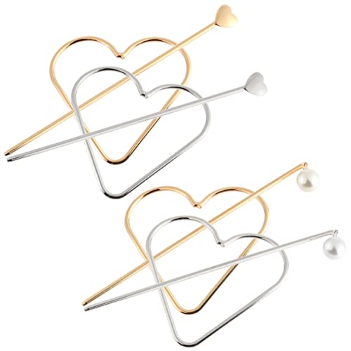 VICASKY 4stücke Herz-haarstäbe Für Frauen Haarstäbchen Für Langes Haar Haarnadel Haarzubehör Vintage-design Perle-tropfen Haaraccessoires Ergänzt Frisuren Schlicht Und Elegant von VICASKY