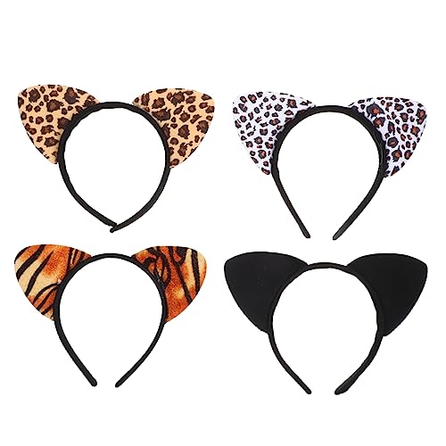 VICASKY 4stücke Katzenohren Haarreifen Leopard-druck Stirnbänder Cosplay Haarschmuck Party Accessoires Mädchen Stirnbänder Cartoon Haar Bands von VICASKY