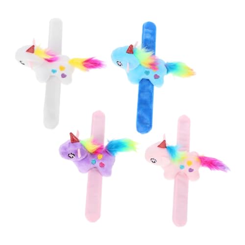 VICASKY 4stücke Kuscheltier Einhorn Schnapparmband Plüsch Slap Bracelet Für Kindergeburtstag Partyspielzeug Und Mitgebsel Weiches Material Dekoration Für Tier-themenfeiern von VICASKY
