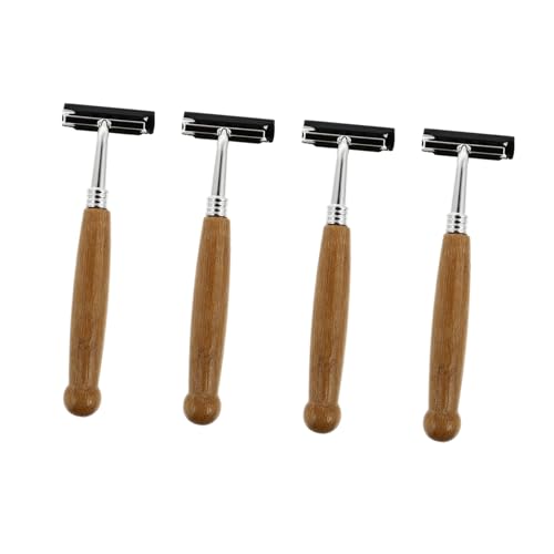 VICASKY 4stücke Manuelle Rasierer Mit Bambusgriff Doppelseitige -rasiermesser Für Sanfte Und Präzise Rasur Tragbar Und Für Männer von VICASKY