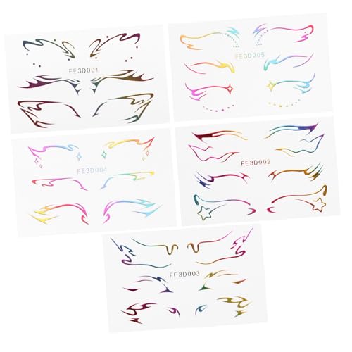 VICASKY 5 Blätter Temporäre Eyeliner Sticker Selbstklebend Holografisch Wasserfest Leichte Anwendung für Halloween Karneval Kostümparty Bühnenauftritt Make Up und DIY Cosplay von VICASKY
