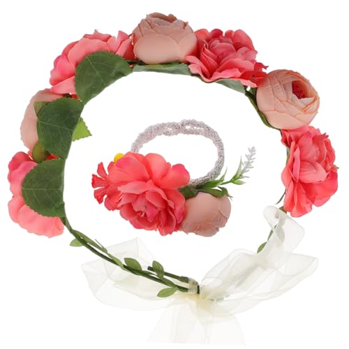VICASKY 5 Sätze Blumenkranz Haarschmuck Set Braut Haarkranz und Armband Set für Frauen Romantisches Stirnband für Hochzeit Mehrfarbiges Blumenzubehör für Brautjungfern und Festlichkeiten von VICASKY