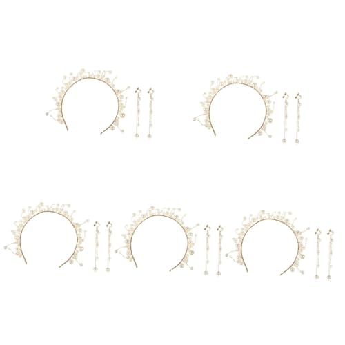VICASKY 5 Sätze Perlen Braut Haarreif mit Ohrringen Hochzeits Glänzender Brautschmuck Geeignet für Hochzeit Fotoshooting und Party Stilvoll und Detailreich Gestaltet von VICASKY