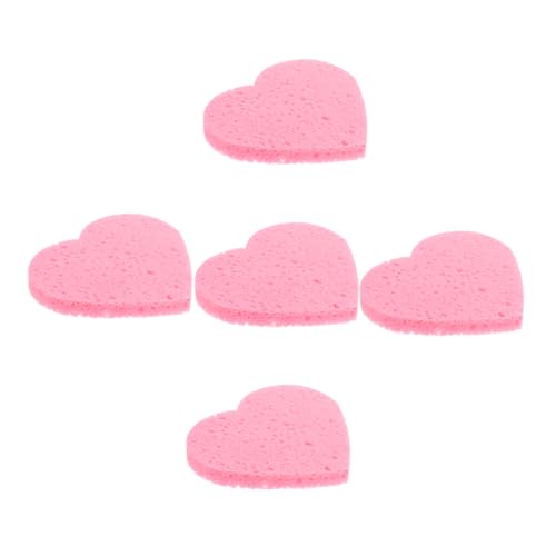 VICASKY 5 Stück Herzförmige Make up Entferner Schwämme aus Holzfaservlies Weiche Gesichtsreinigungsschwämme für Sanfte Hautpflege und Peeling Wiederverwendbare Kosmetikpads von VICASKY