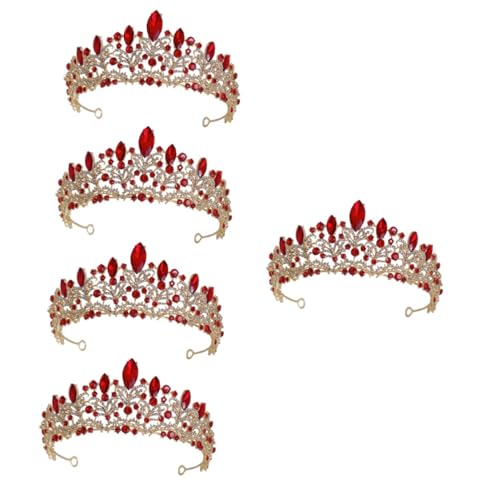 VICASKY 5 Stück Hochzeitskrone Strass Tiara Braut Diadem mit Funkelnden Kristallen Damen Kopfschmuck Elegant Festlich für Hochzeit Geburtstag und Party in Gold Rot von VICASKY
