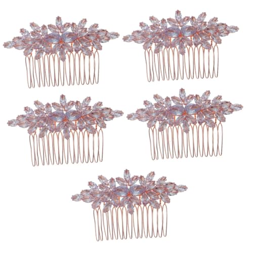 VICASKY 5 Stück Rhinestone Haarkamm Wasserfallform Brautschmuck Strass Haarschmuck für Hochzeit Party Damen Haarspange in Roségold von VICASKY