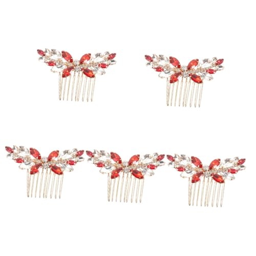 VICASKY 5 Stück Roter Braut Haarkamm mit Strasssteinen Dekorativer Haarschmuck für Frauen Eleganter Seitenkamm für Hochzeit Verlobung Abschlussball und Besondere Anlässe Einfach zu von VICASKY
