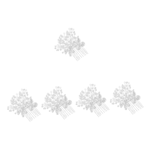 VICASKY 5 Stück Silberner Haarkamm mit Perlen und Kristallen Brautschmuck Hochzeits Haarkamm Seitlich Strass Haarschmuck für Braut Festlich Elegant von VICASKY