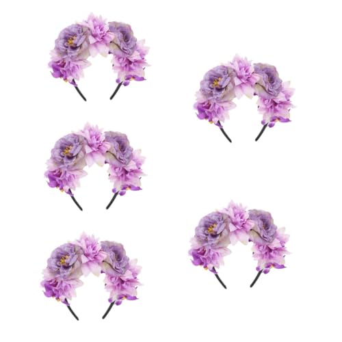 VICASKY 5 Stück Simuliertes Blumenstirnband Damen Vintage Peonien Design Großes Haarband für Fotos Reisen Party Modischer Boho Kopfschmuck von VICASKY