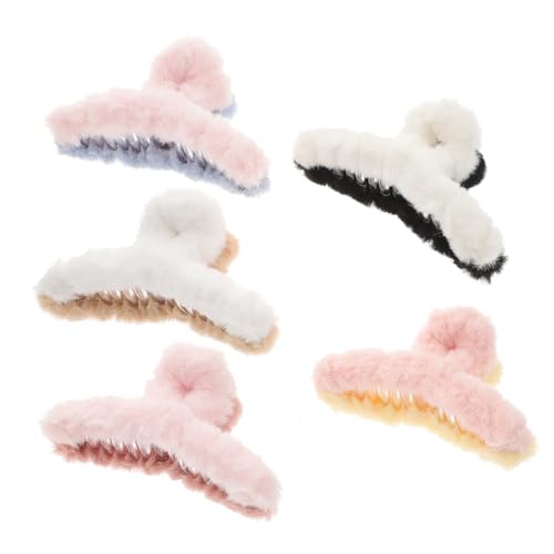 VICASKY 5 Stück Teiliges Flauschige Haarklammern für Damen Rutschfeste Krallenspangen in Modischen Farben Geeignet für Dickes Dünnes Lockiges und Glattes Haar Vielseitiger Zufällige Farbe von VICASKY