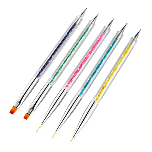 VICASKY 5 Stück Teiliges Nagelkunst Pinsel Doppelseitiger Feiner Strich Pinsel für Nageldesign Nail Art Drawing Pens Präzise Muster Geeignet für Gel Polish und Professionelle Maniküre von VICASKY
