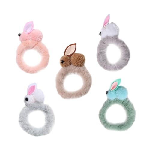 VICASKY 5 Stück Teiliges Plüsch Hasen Haarbänder Bunte Elastische Haargummis für Mädchen und Frauen Weiche Ponytail Halter Süße Haaraccessoires für Ostern und Alltag von VICASKY