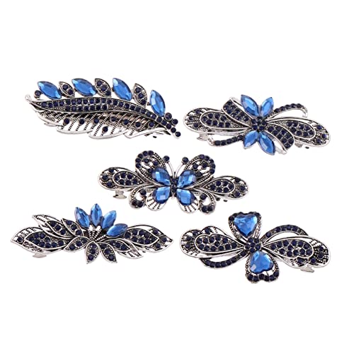 VICASKY 5 Stück Teiliges Rhinestone Haarspangen für Damen Automatische Französische Clips Rutschfest und Elegant für Dickes Dünnes Glattes oder Lockiges Haar von VICASKY