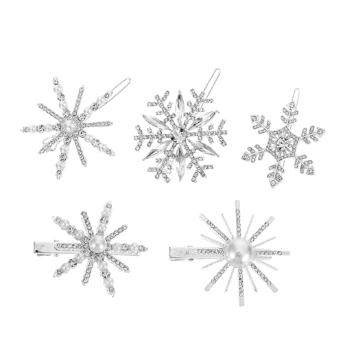 VICASKY 5 Stück Teiliges Schneeflocken Haarspangen mit Glitzersteinen Zarte Haarnadeln für Damen Leichte Langlebige Haarklammern Modischer Haarschmuck für Weihnachten Hochzeit Party und von VICASKY