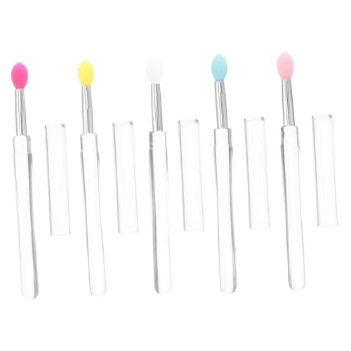 VICASKY 5 Stück Transparente Stange Rundkopfpinsel Make Up Pinsel Lipgloss Kleiner Pinsel Silikon Lidschatten Silikon Lippenpinsel Mit Abdeckung Make Up von VICASKY