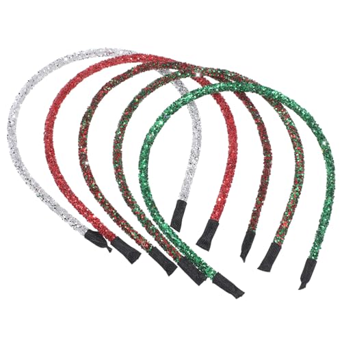 VICASKY 5 Stück Weihnachts Haarreifen mit Glitzerpuder Festliche Haarschmuck Stirnbänder Rot Grün Langlebig Handgefertigt für Karneval und Weihnachtsfeier Modisch und Auffällig von VICASKY