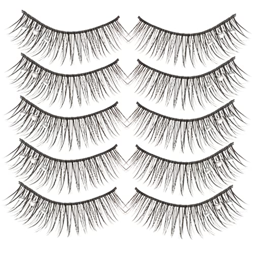 VICASKY 5paare Falsche Wimpern Mit Strasssteinen Fake Lashes Natürlicher Look Wimpern Für Frauen Und Mädchen Make-up Zubehör Für Kostüme Und Partys von VICASKY