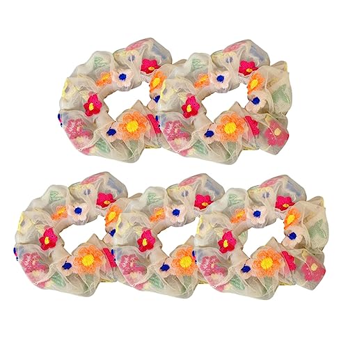 VICASKY 5stücke Netz-haarband Mit Besticktem Design Elastisches Haargummi Haarseile Und Pferdeschwanzhalter Für Frauen Strapazierfähig Und Langlebig von VICASKY