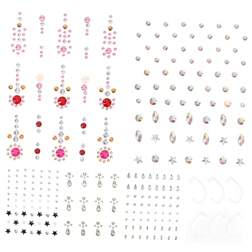 VICASKY 6 Blätter Gesichtsjuwelen Aufkleber Selbstklebende Körper für Makeup Dekoration Glitzernde Gesichtselemente für Partys und Festivals von VICASKY