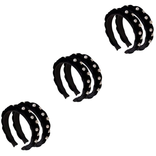 VICASKY 6 Stck. Haarreifen Damen Elastisch Gepolstert Schwarzes Samt Stirnband mit Perlen Dehnbar und Modisch für Alltag Schule Arbeit und Freizeit Komfortabel für Kopfgrößen von VICASKY