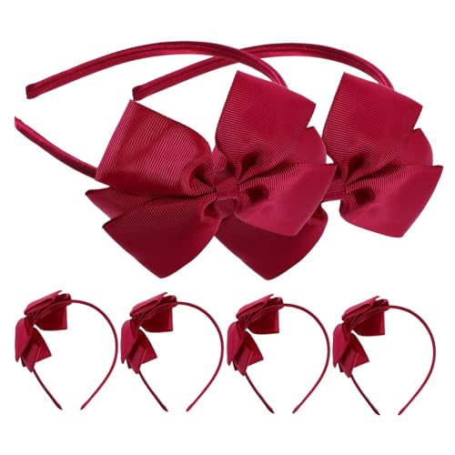 VICASKY 6 Stck. Schleife Stirnband Cartoonstirnband Schleife Haarreifen Kleine Mädchen Haarzubehör für Mädchen gerippter Gürtel Rotwein von VICASKY