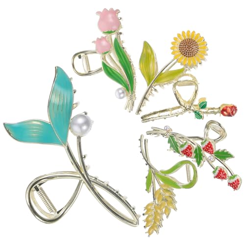 VICASKY 6 Stück Dekorative Haarklammern aus Metall Blumen Erdbeere Weizen Fischschwanz für Damen Rutschfeste Haarklammern für Dünnes und Dickes Haar für Hochzeiten und Besondere Anlässe von VICASKY