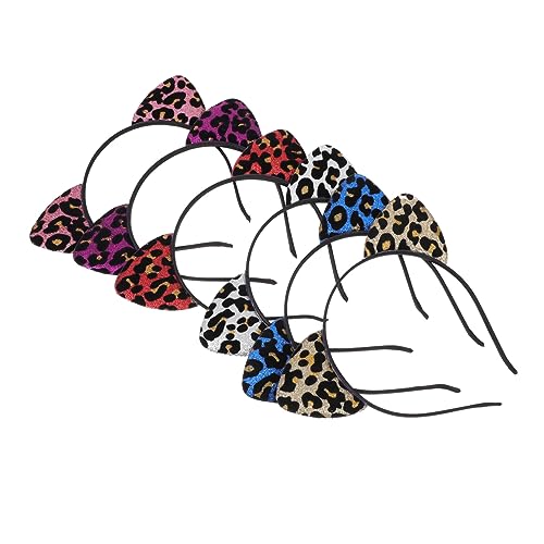 VICASKY 6 Stück Stirnband Mit Katzenohren Tierstirnband Kopfbedeckung Mit Katzenohren Mädchen Haarzubehör Leopard -stirnbänder Plüsch-tier-stirnband Maskerade Mit Leopardenmuster Eisen von VICASKY