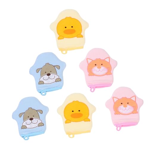 VICASKY 6 Stück Teiliges Badetuch Weiche Cartoon Badehandschuhe aus saugfähigem Material Sanfte Peeling Handschuhe für Babyhaut Fördert Durchblutung Sicher und Komfortabel in Gelb Blau von VICASKY