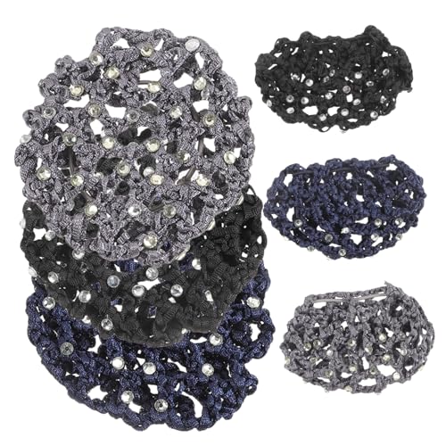 VICASKY 6 Stück Teiliges Damen Haarnetz Elastisch mit Strass Haarnetz Dutt Netz für Beruf und Alltag in Schwarz Blau Stabiler Haarschmuck für Hochzeiten und Alltag Hält Haare Sicher und von VICASKY