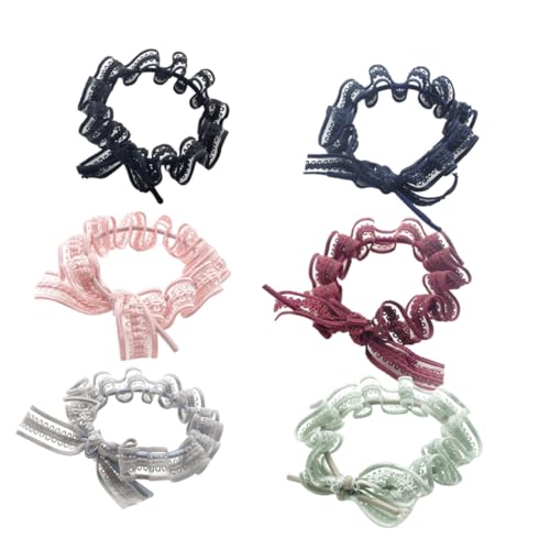 VICASKY 6 Stück Teiliges Elastisches Haargummi mit Spitzen Schleifen Rutschfeste Haarkordeln in Schwarz Weinrot Marineblau und Hellgrün Ponytail Halter für Mädchen von VICASKY
