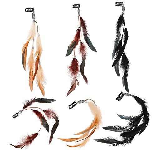 VICASKY 6 Stück Teiliges Haarclips für Damen Boho Haaraccessoires für Cosplay Hochzeiten und Partys Leicht Stabil Vielseitig Einsetzbar Zufällige Federgröße von VICASKY
