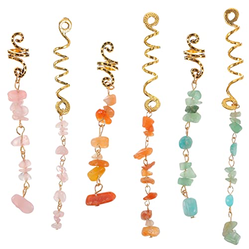 VICASKY 6 Stück Teiliges Haarschmuck für Zöpfe Natürliche Steinanhänger Flecht Ringe Hellrosa und Dreadlocks Zubehör für Damen für Mode und Freizeitlooks von VICASKY