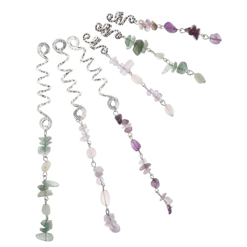 VICASKY 6 Stück Teiliges Vintage Haarschlaufen mit Natürlichen Steinanhängern Verstellbare Dreadlock Haarringe für Frauen Komfortable und Langlebige Flecht accessoires Boho Haar Schmuck von VICASKY