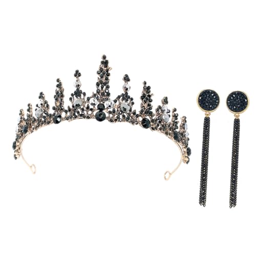 VICASKY 6 Stück Vintage Braut Tiara Teilig mit Barock Ohrstecker Hochzeit Haarschmuck Damen Retro Schwarz Stilvoll für Braut Party von VICASKY