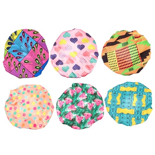 VICASKY 6 Stück wasserdichte duschhaube Duschkappen Babybad Schwimmhaube Dusche schwimmen Mädchen schlafhaube Bademütze Duschhut für Verstellbare Haarhaube Bad Duschhut Polyester von VICASKY
